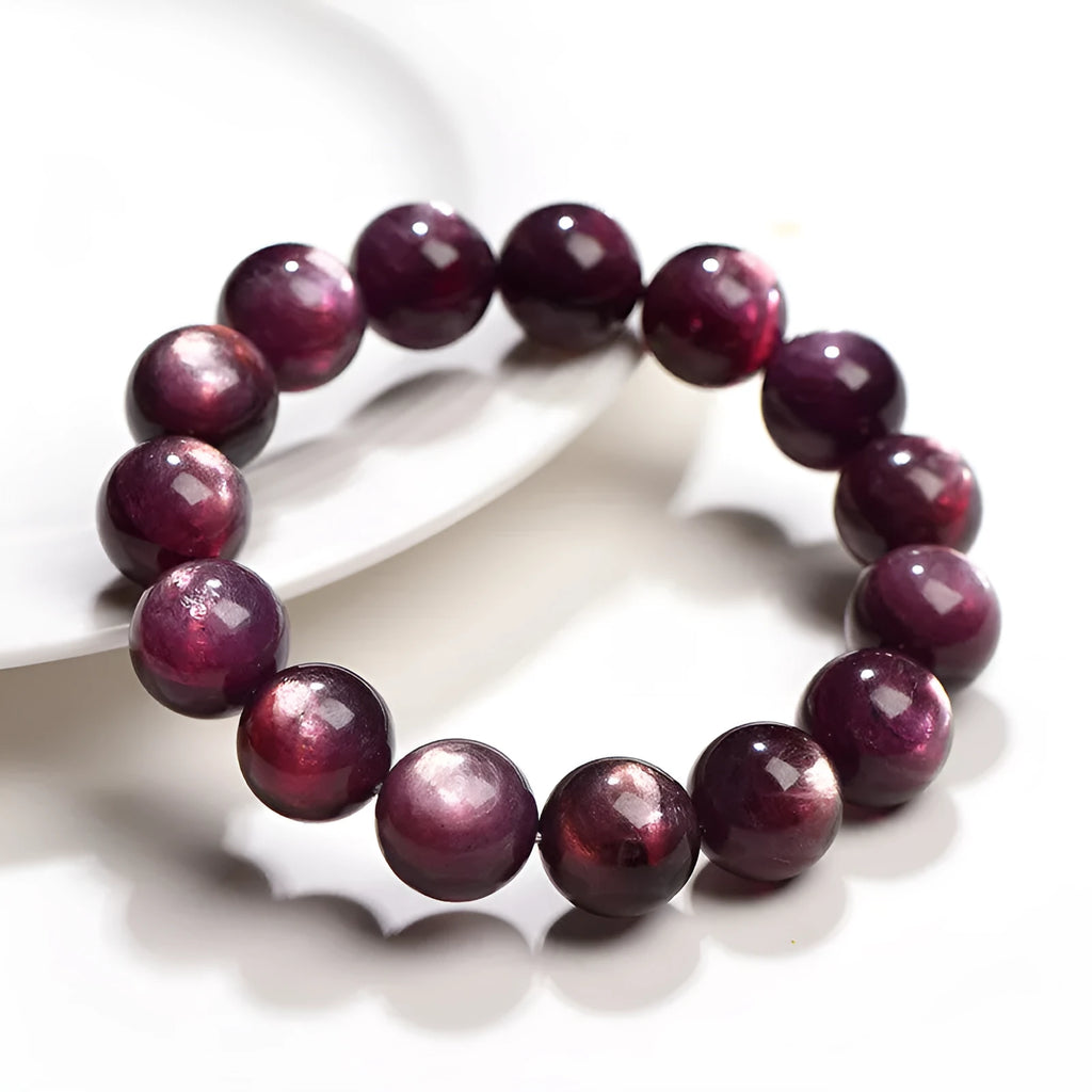 Natural purple lepidolite crystal bracelet with polished round beads in multiple size options