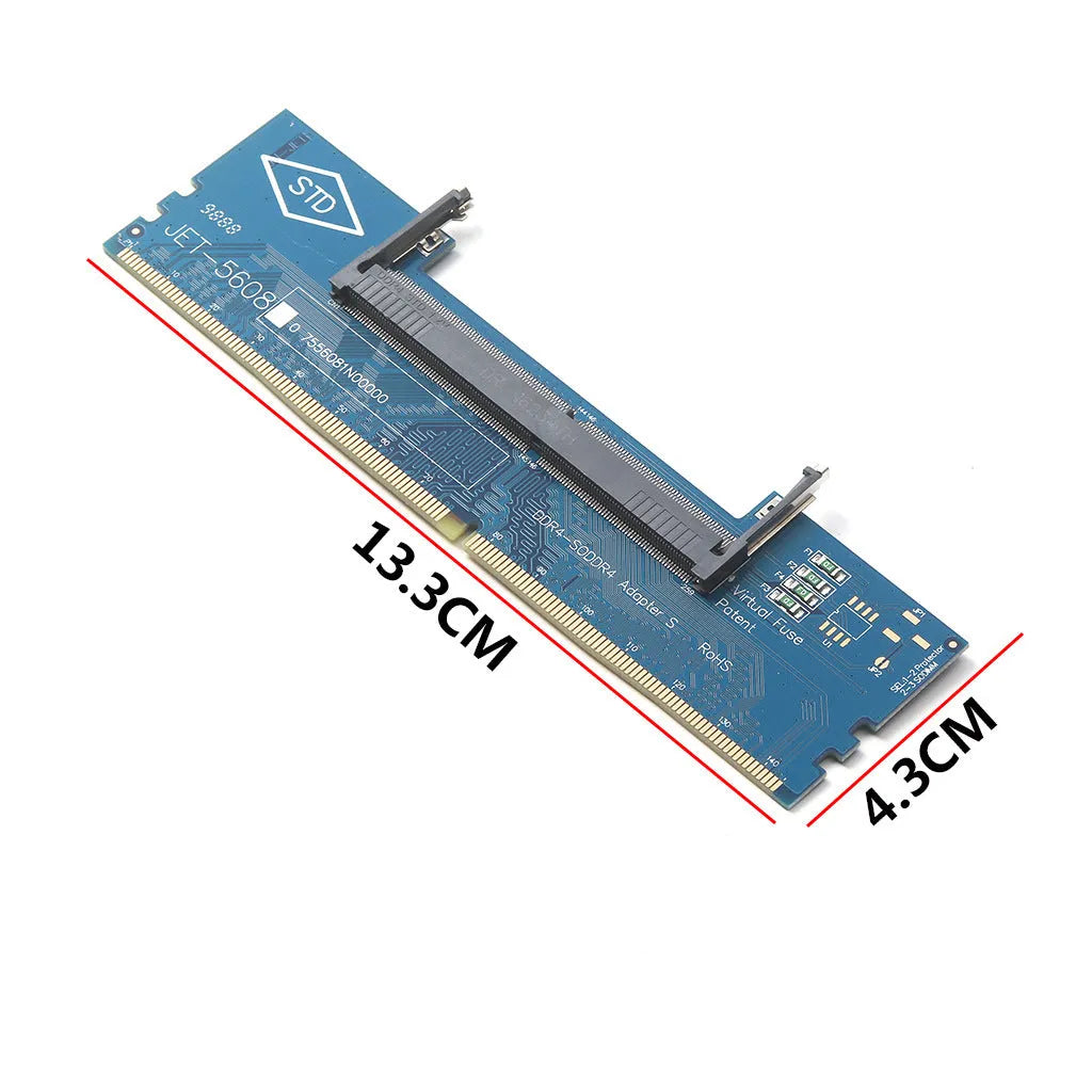 DDR4 laptop to desktop memory adapter card with gold contacts in anti-static packaging