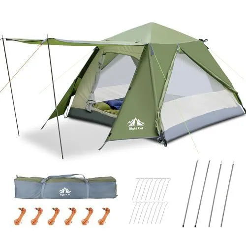 Dark green automatic instant pop-up camping tent for 2 people with dimensions 2.9m long by 2m wide