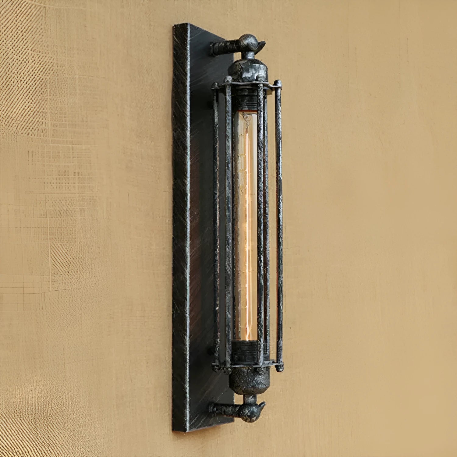 Industrial style retro flute iron wall lamp in black bronze rust or silver finish