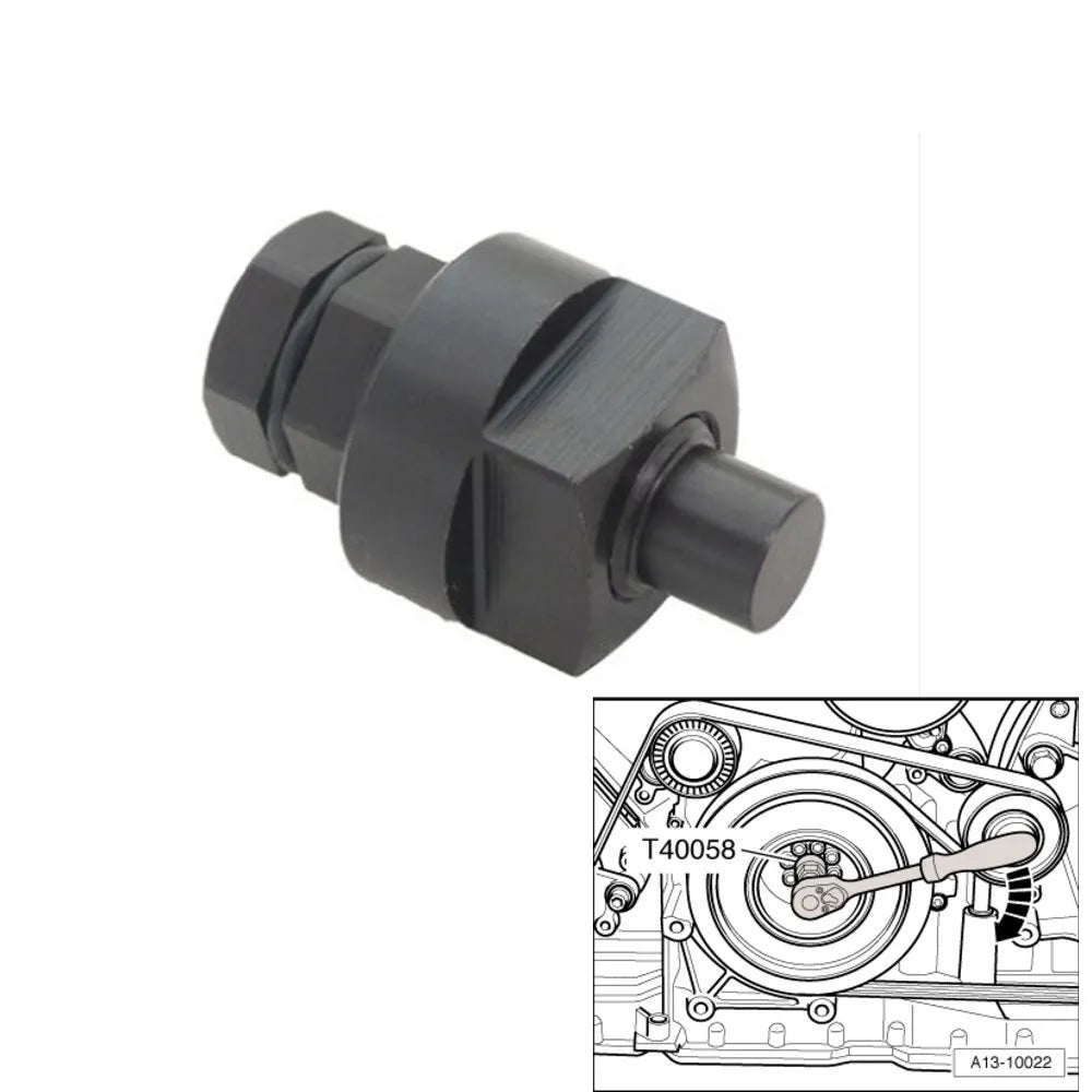 Aodi T40058 special service tool, a crankshaft rotating sleeve for engine timing with directional arrows.