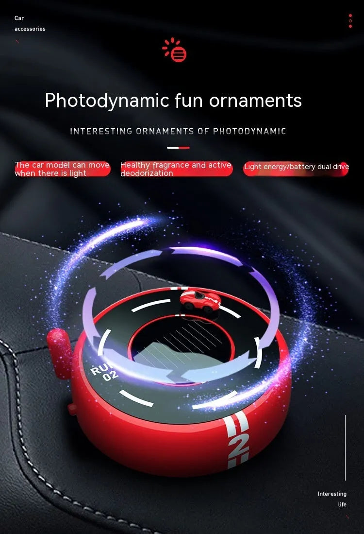 Modern circular solar car perfume diffuser in black colour with USB connectivity port