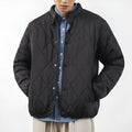 Men's black winter jacket with diamond lattice pattern and lengthened 100cm design