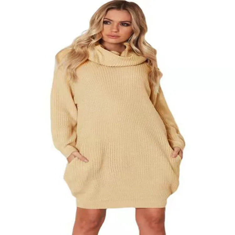 Apricot coloured lapel neckline sweater with side pockets and loose slim-fit silhouette