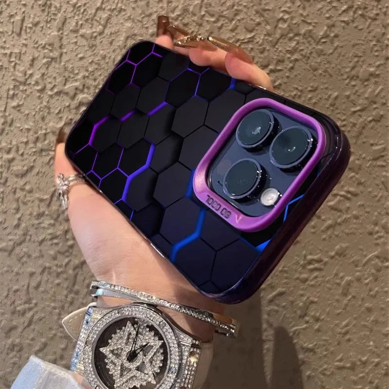 Frosted protective phone case for Apple iPhone with honeycomb pattern, shown in Moonlight Black colour.