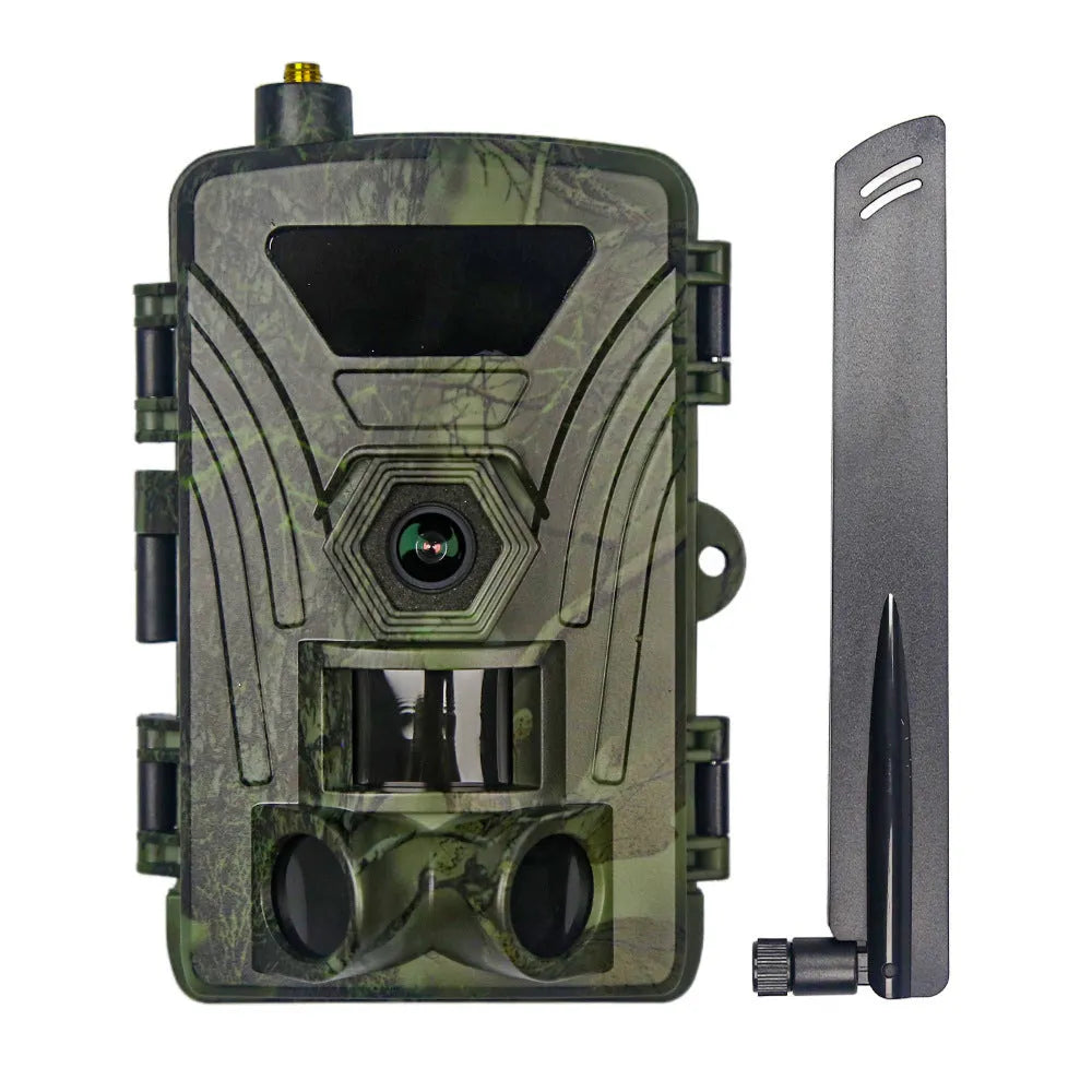 Green outdoor wildlife monitoring camera with 2.0 inch LCD screen, 145 x 95 x 74mm, waterproof body