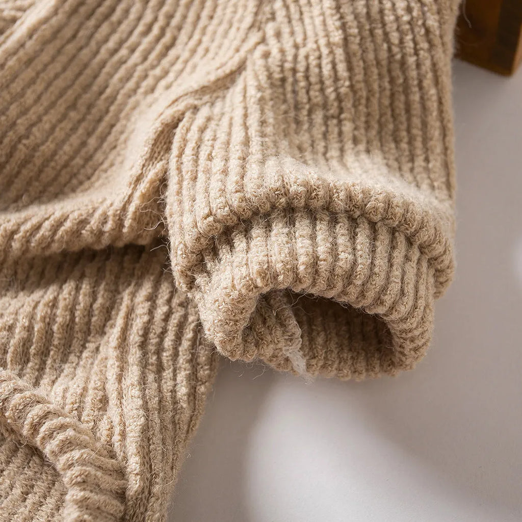 Brown cloth pullover sweater on small dog showing casual style and size fit
