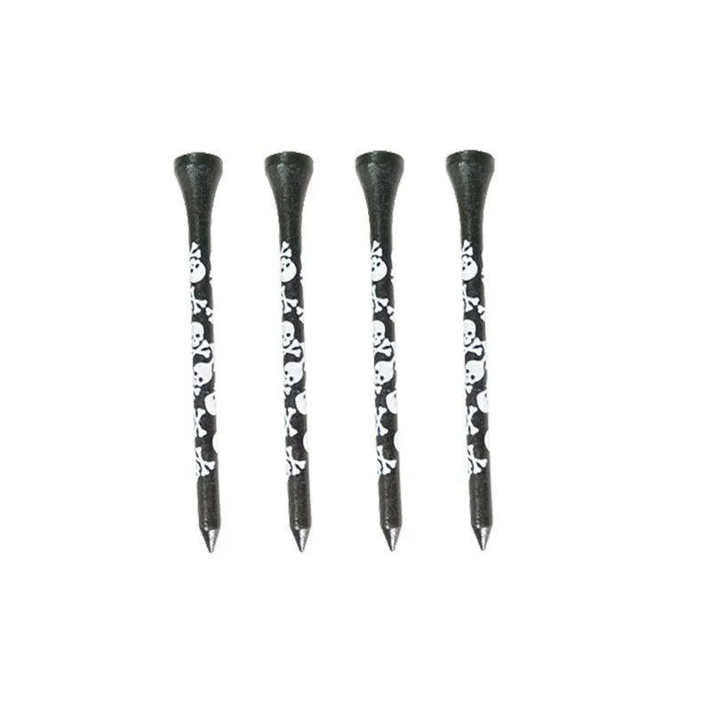 Black bamboo golf dowel pins with skull print in 70mm and 83mm sizes, 10-piece pack