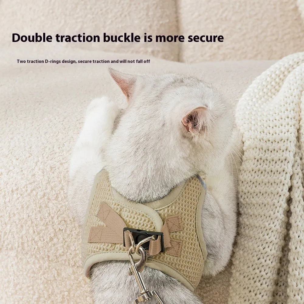 Waffle cloth texture pet harness with chest rope in brown, green, or purple colours for small to medium dogs and cats