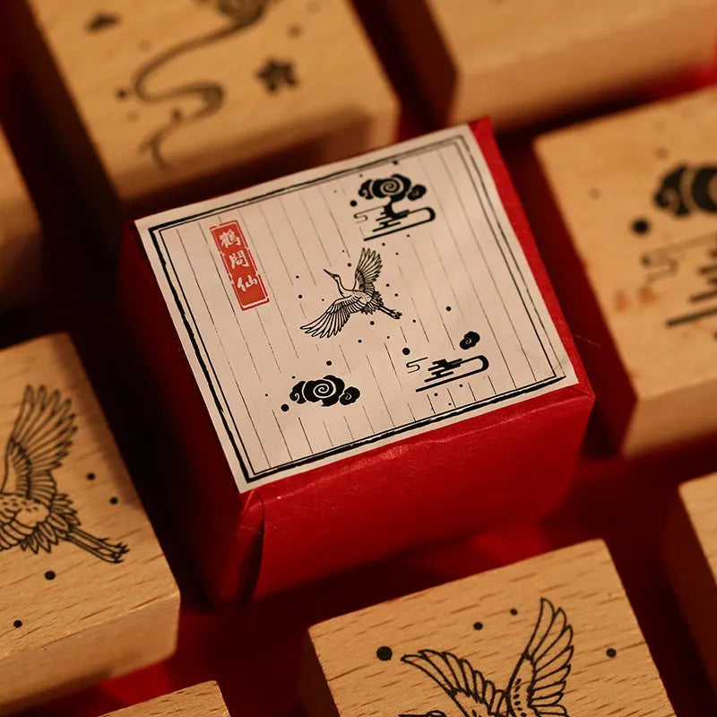 Mr. Paper wooden DIY stamp set with rubber printing surface from the Huahegui series.