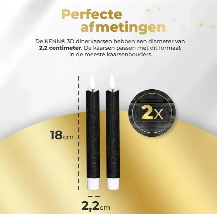 Black S2 3D Flame LED taper candle with realistic flickering light effect