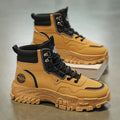 Men's yellow and black Martin high-top work boots with artificial PU upper and stout heel