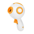 Green orange pink dog treat launcher toy for interactive feeding and training play