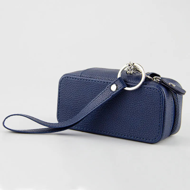 General-purpose storage bag with lychee pattern leather cover, 13cm x 6.5cm x 5.3cm, in black, dark blue, brown or dark red.