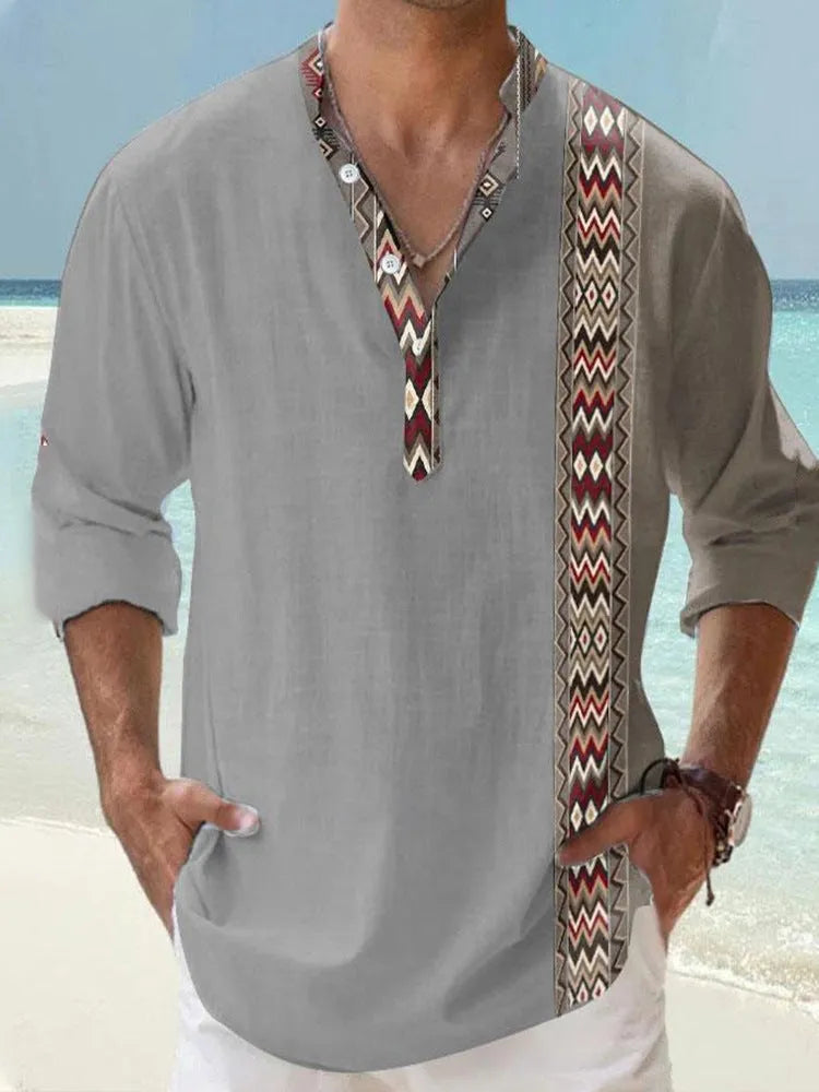 Thin striped casual Hawaiian long sleeve shirt in extended sizes from S to 6XL