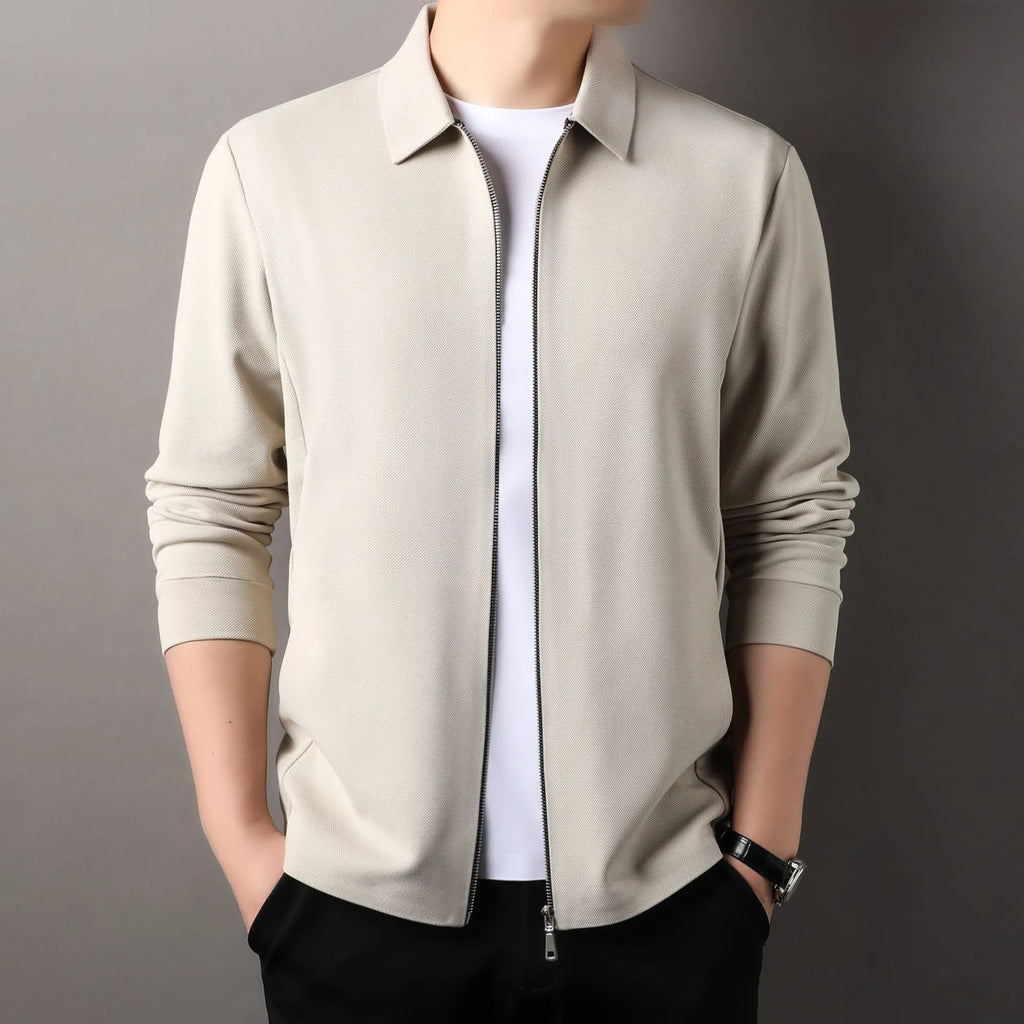 Men's polyester business casual jacket with straight hem in black, dark grey or apricot colours