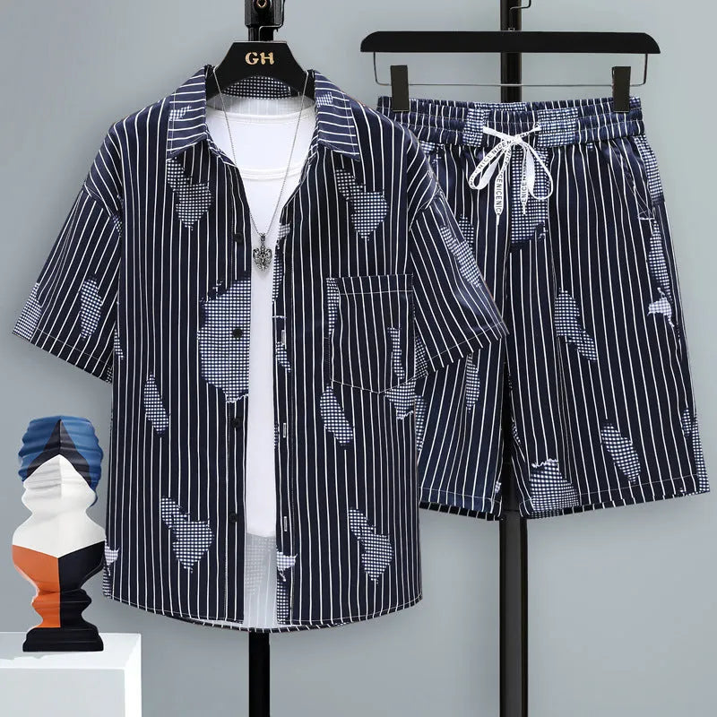 Men's casual sports shorts set with matching top in polyester fabric
