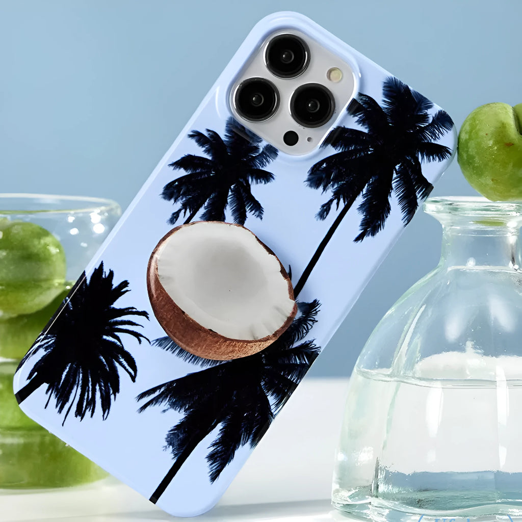 Original Summer Coconut design TPU protective case for iPhone, shown alongside a bracket combination option.