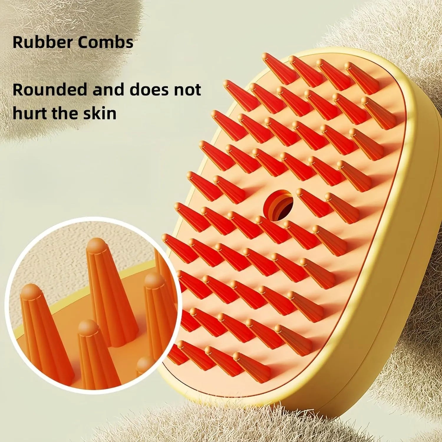 White pet steam brush with silicone teeth for grooming dogs and cats