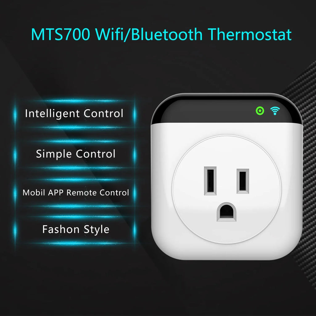 White Tuya smart socket with temperature probe, US 3-pin outlet, WiFi enabled for remote control