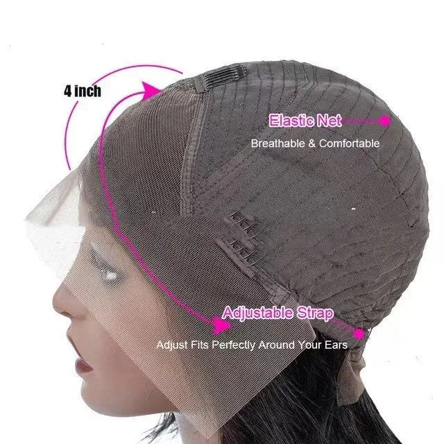 Real human hair 4x4 lace headgear wig with double-layer mechanism in star fashion style for ladies
