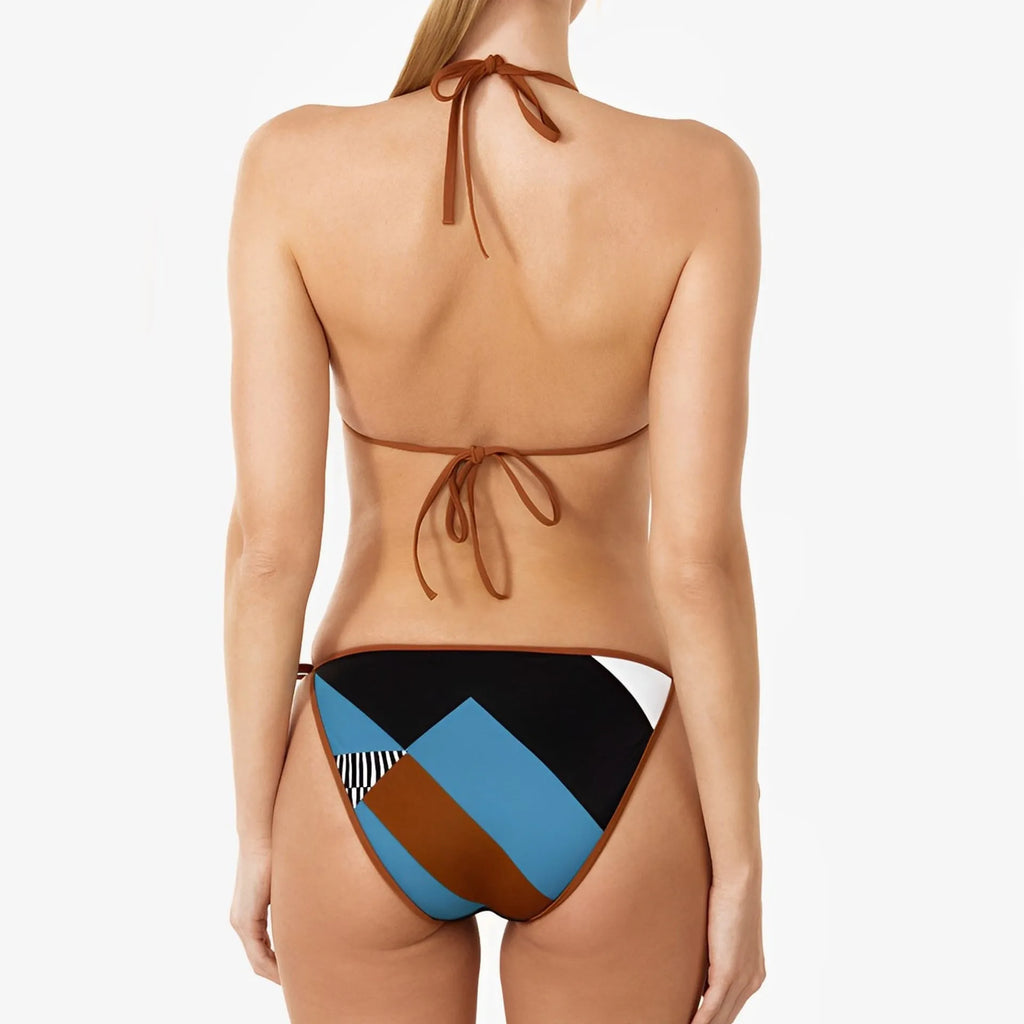 Women's skinny print split swimsuit bikini set in polyester, shown in the available colour