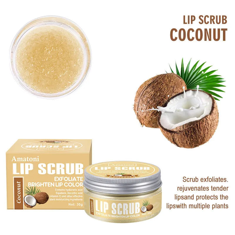 Amatoni lip scrub cream jar in fruit flavours for exfoliating and moisturising lip care