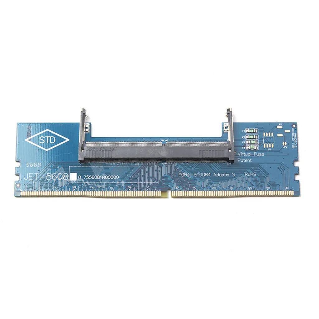 DDR4 laptop to desktop memory adapter card with gold contacts in anti-static packaging