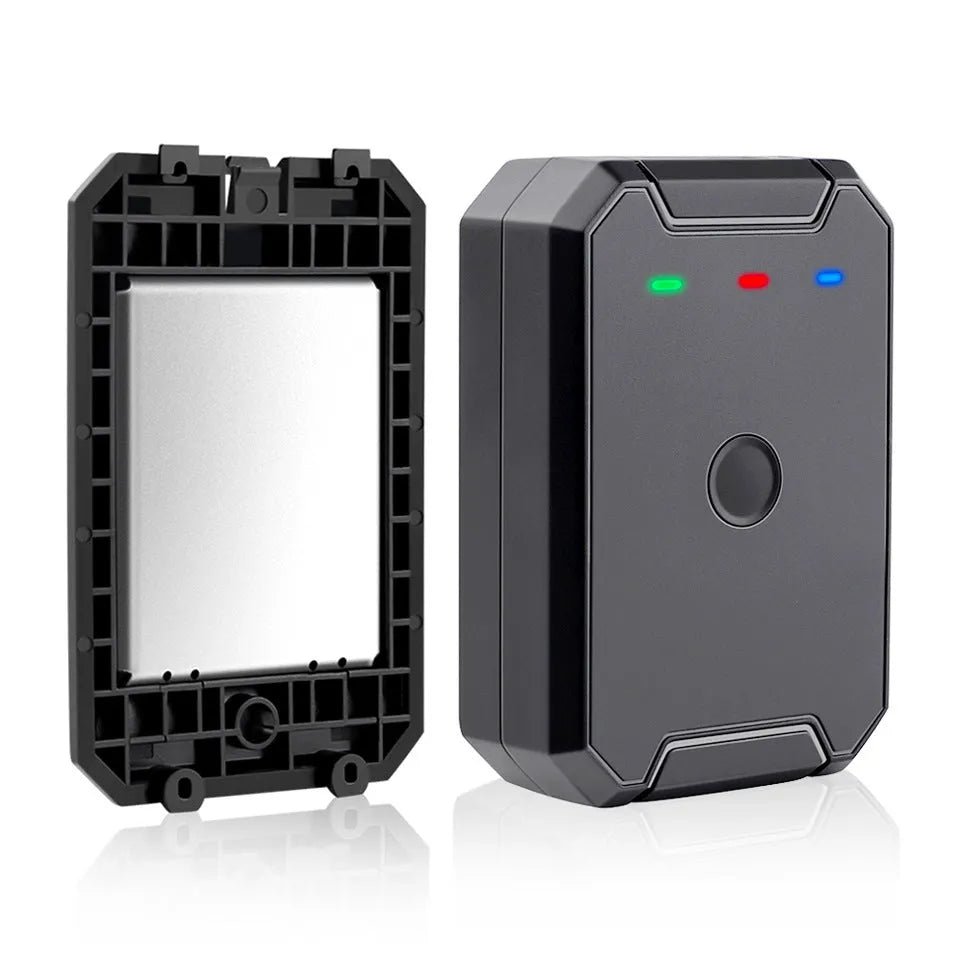 Black GPS car locator device with 6000mAh battery and IP65 waterproof rating.