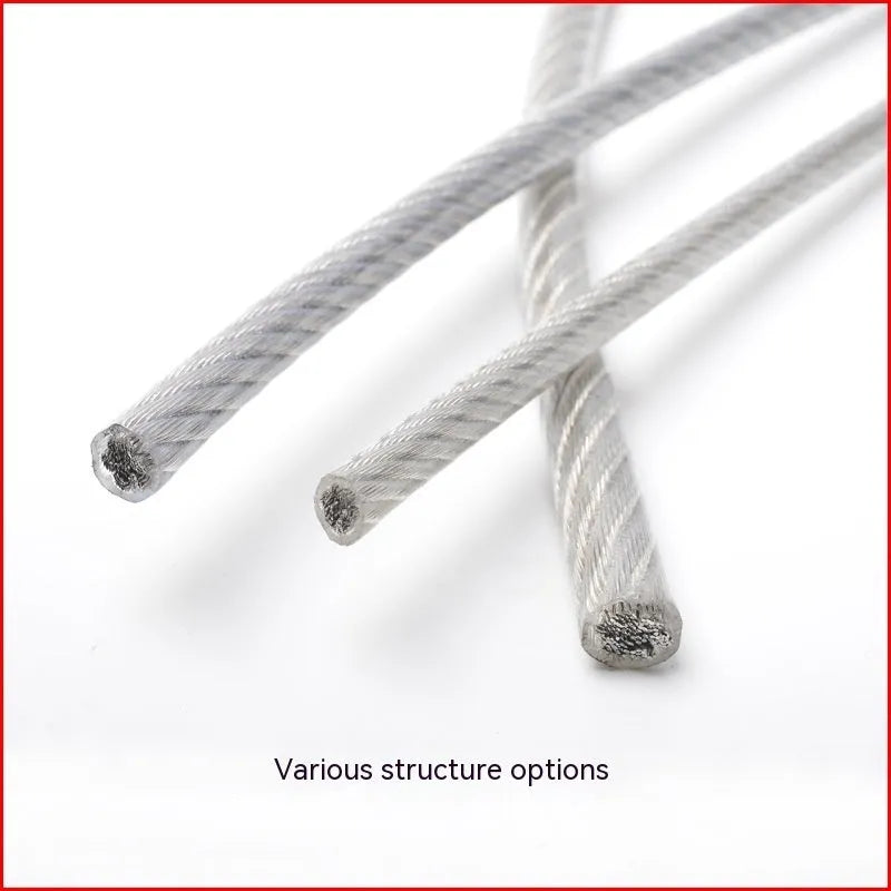 Coil of 304 stainless steel multi-strand security cable on a white background.