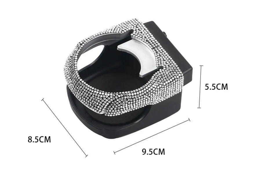 Car interior water cup bracket with rhinestone decoration mounted on air vent