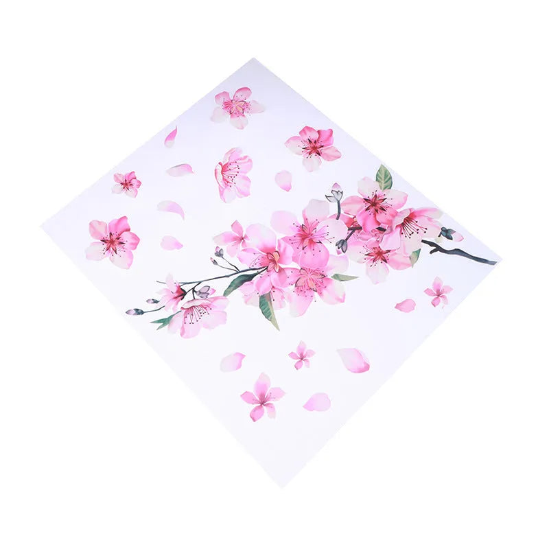 Cherry blossom floral pattern car sticker on a vehicle door, shown in two size options.