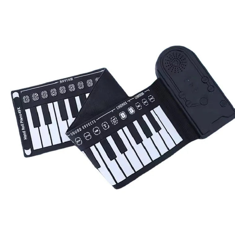 Portable folding 49-key electronic keyboard shown in Pearl White colour with folded compact size