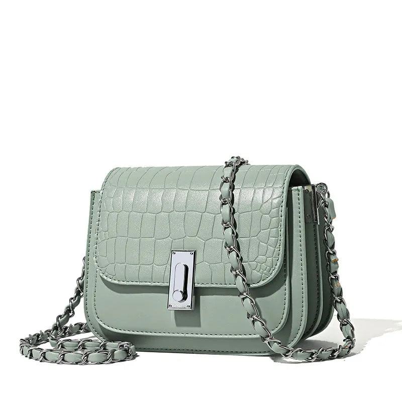 Soft PU women's shoulder bag with chain strap and horizontal square design in black colour