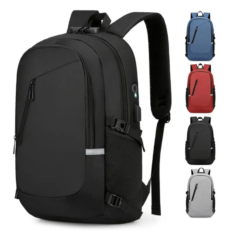 Oxford cloth computer backpack in street trend style with 20-35L capacity, shown in blue colour.
