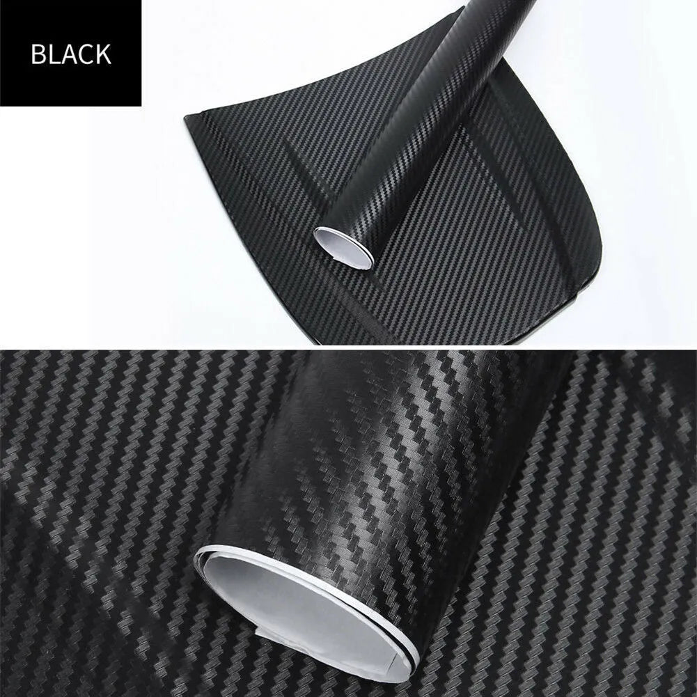 Roll of 3D carbon fibre sticker for car decoration in various colours, measuring 30cm by 127cm