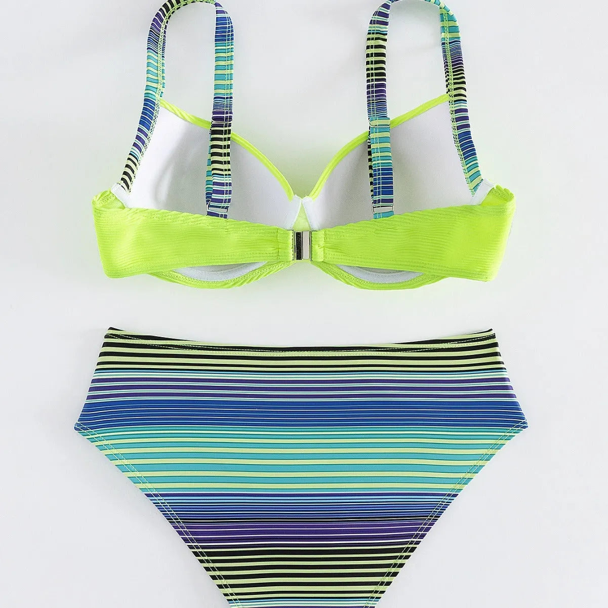 Women's green printed halter bikini set with split briefs swimwear
