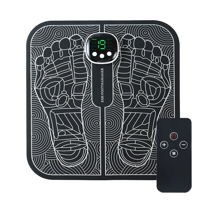 Blue USB rechargeable foot massager mat with remote control and 8 massage modes