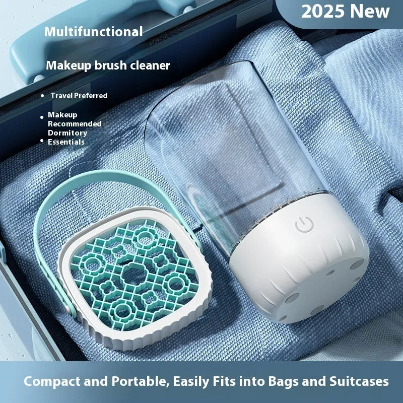 White plastic USB rechargeable electric makeup brush cleaner with compact 24x10x11 cm dimensions