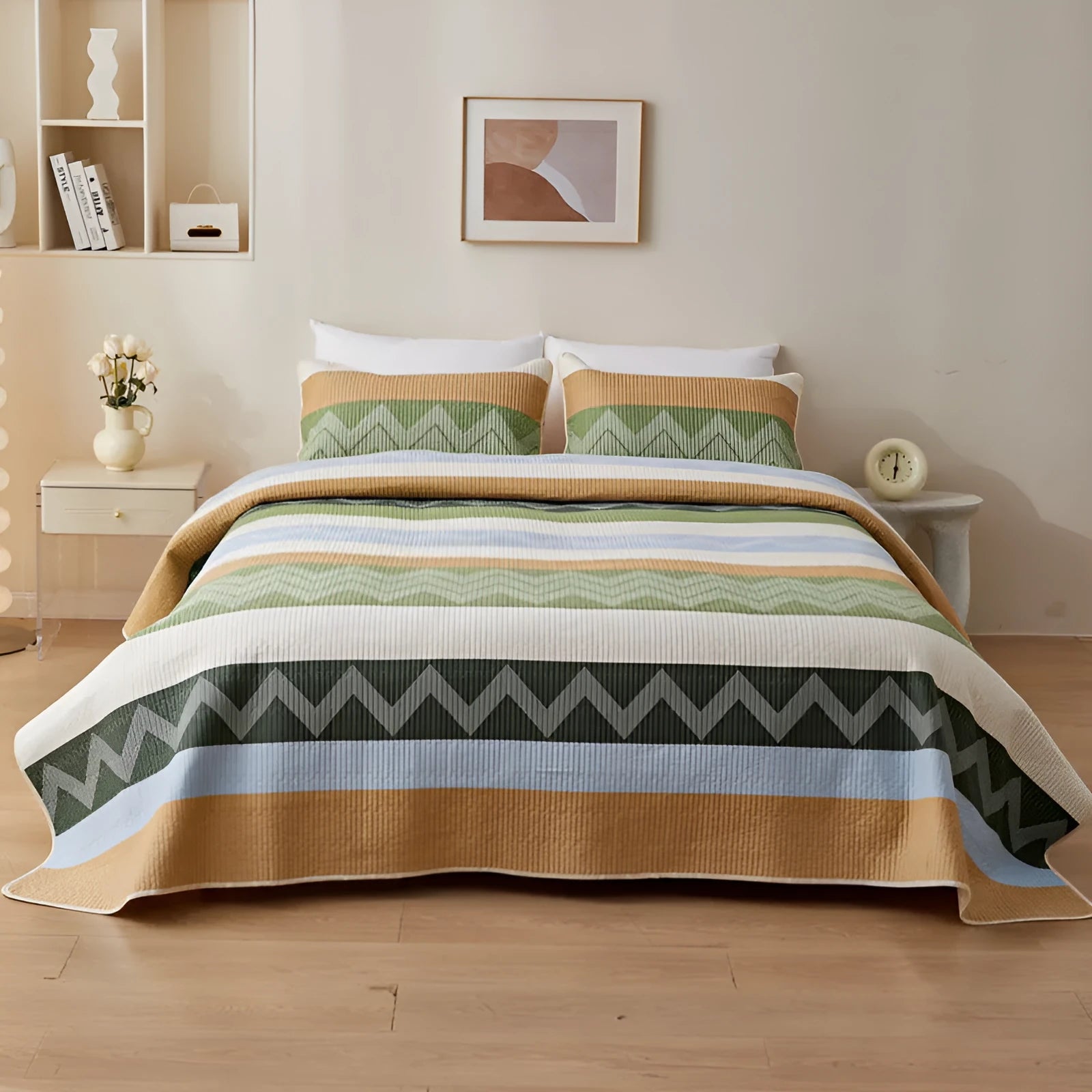 Pure cotton printed bed sheet set in modern simple design for summer bedding
