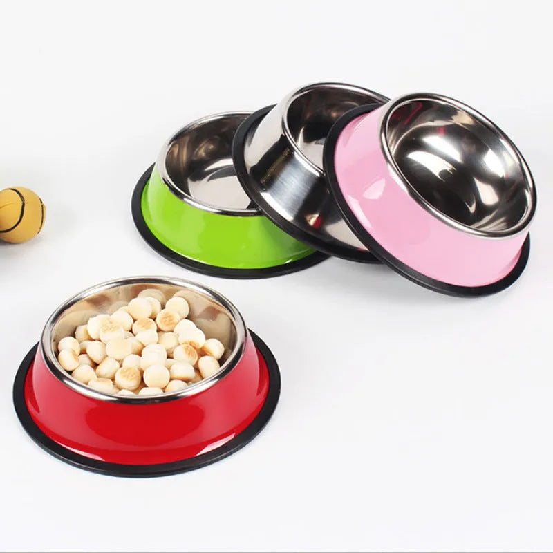 Stainless steel pet bowl with colourful melamine exterior in six size options with non-slip base