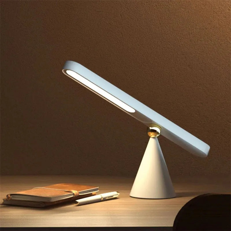 Geometric magnetic suction reading table lamp with touch switch and PC lampshade in white or khaki finish