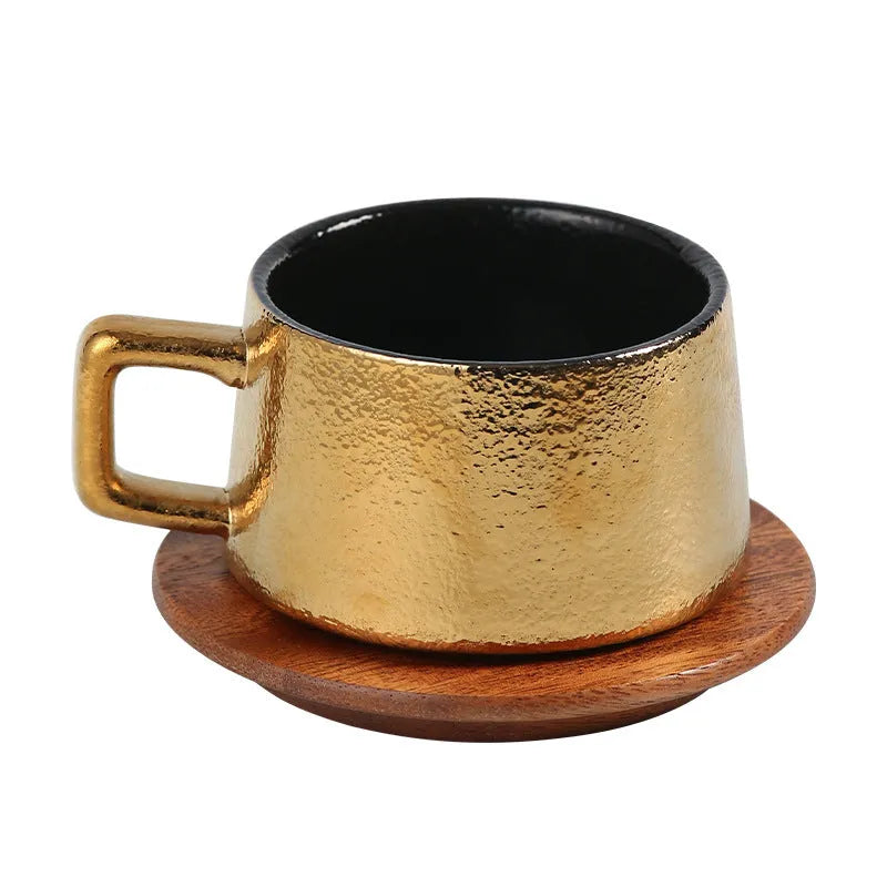 Ceramic coffee tumbler cup with gold-plated gift box and bag, 250ml capacity office gift set.