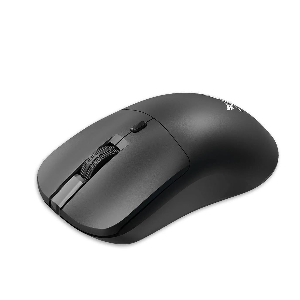 Black wireless mouse with DPI switch and audio buttons on side