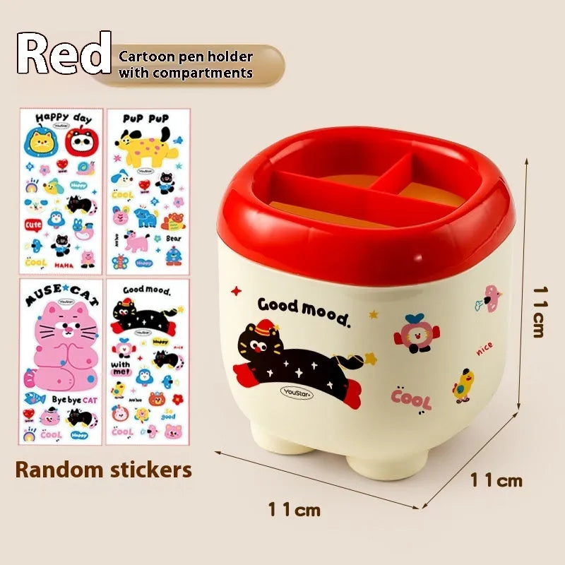 Cartoon-style red and brown plastic desktop storage organiser with grid compartments and 2L capacity.