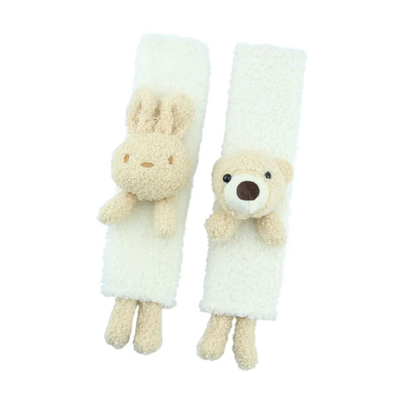 Lamb wool car seat belt shoulder protector with cartoon bear design