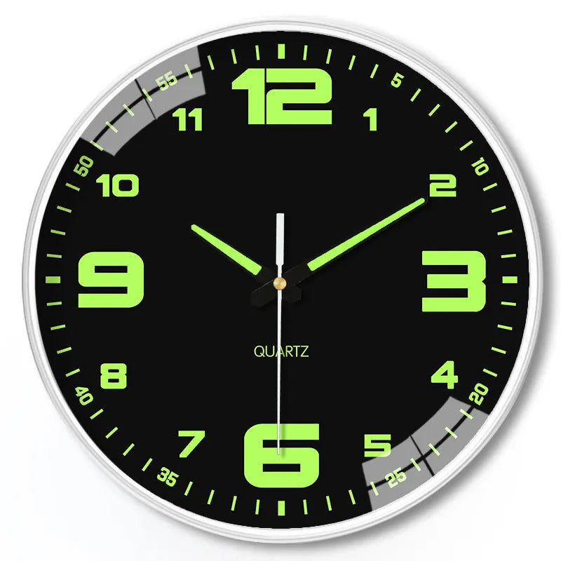 Modern 8 inch luminous wall clock with 20cm diameter plastic shell.