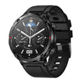 T30 smart watch with a black silicone strap on a wrist, showing a home screen with time and health metrics.