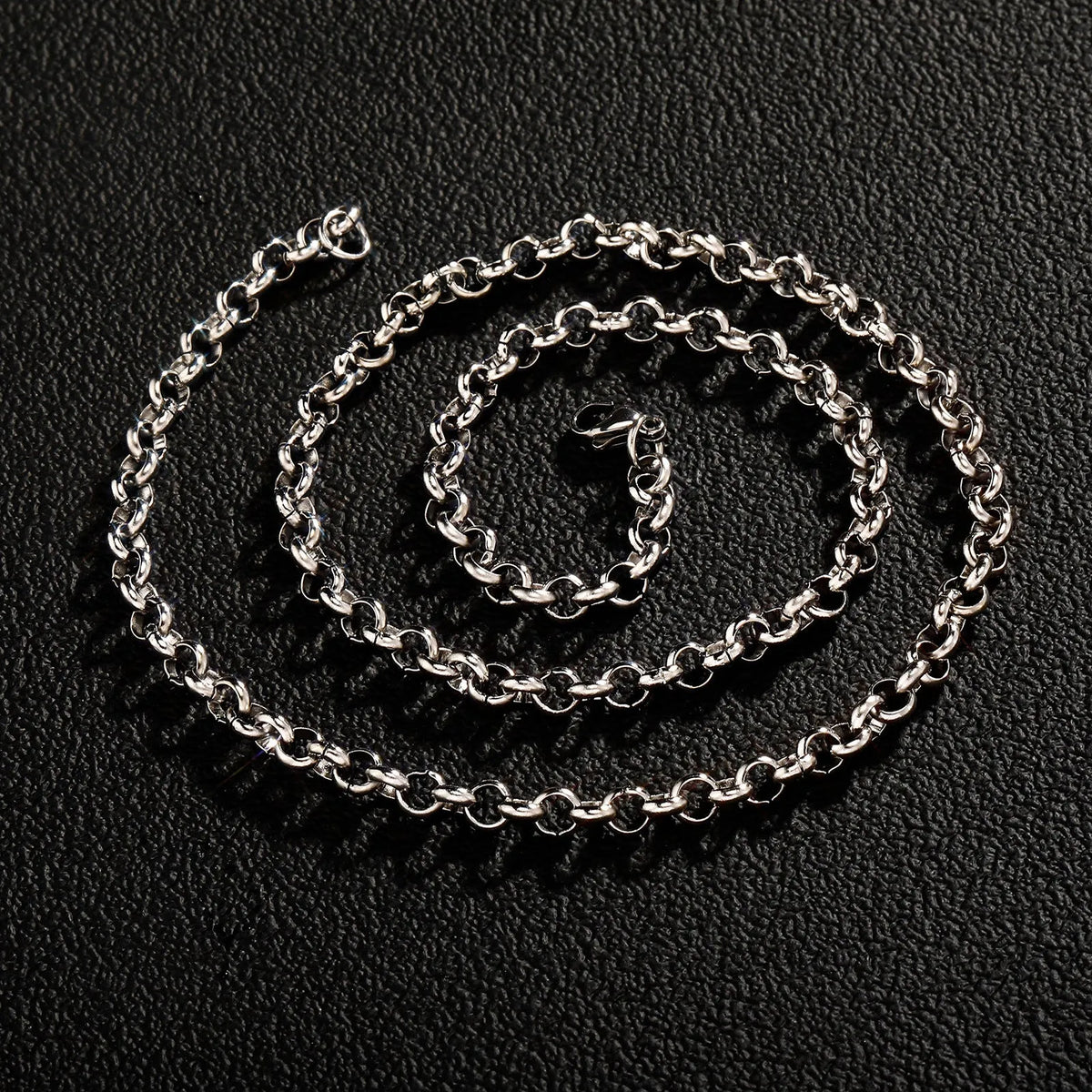 Silver men's punk ring buckle necklace with stainless steel pendant and O-ring chain, 7 to 24 inches