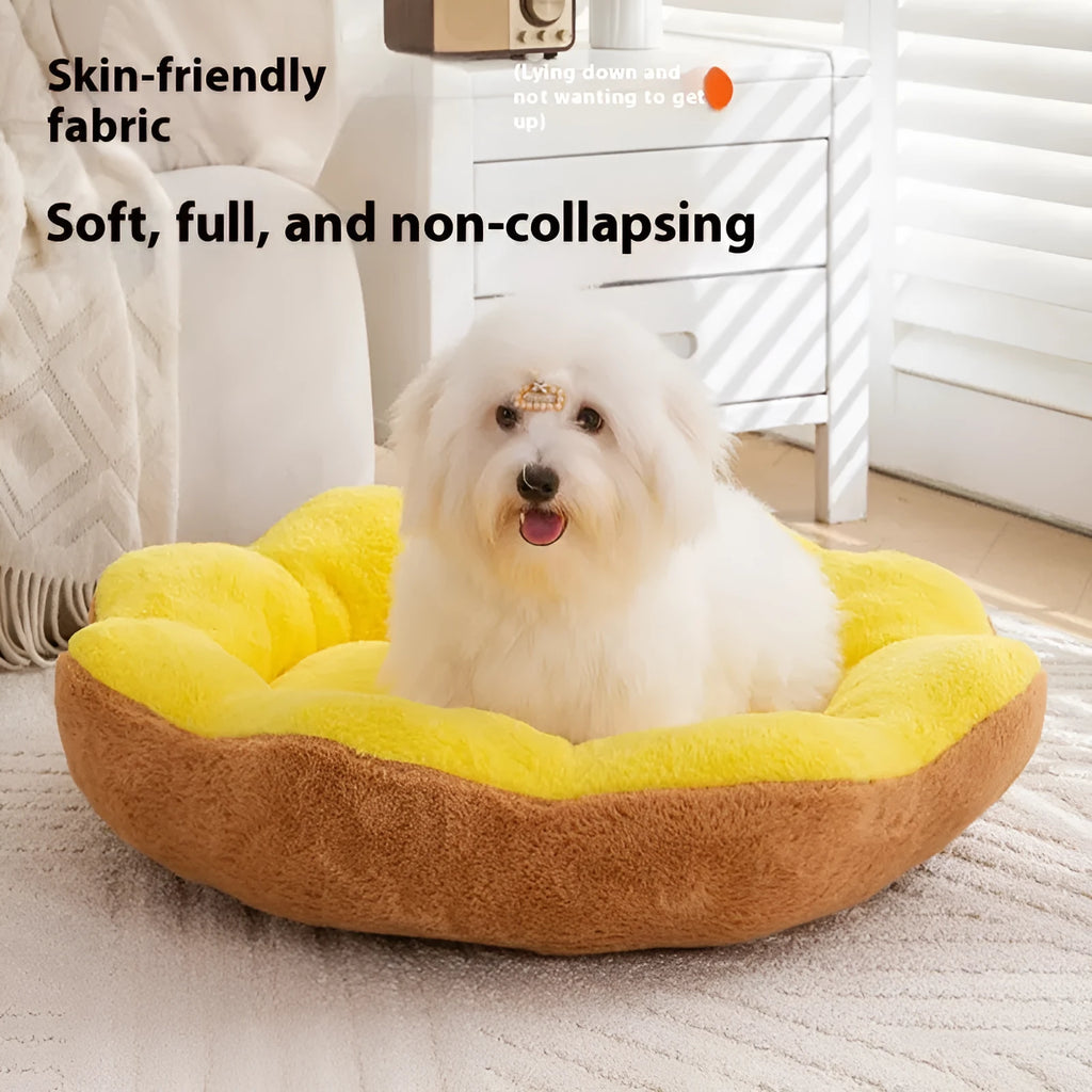 Round rabbit plush cat bed with thick fabric and detachable washable cover